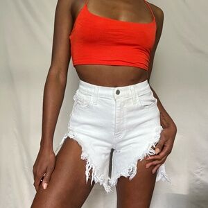 Ripped White Denim Shorts